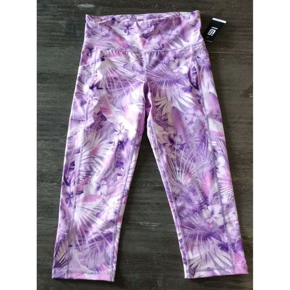 Ideology Jungle Rhapsody Cropped High Rise  Pocket Leggings Medium Purple Pink
